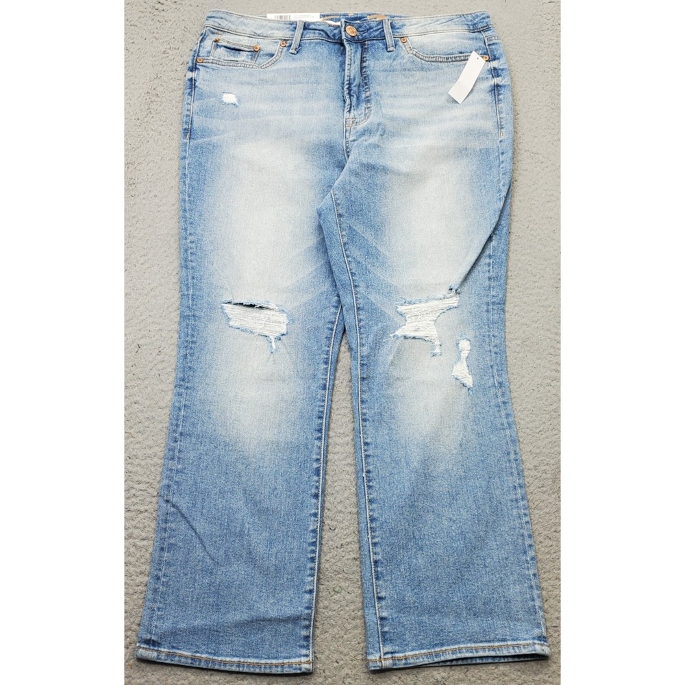 Seven7 Fashion Jeans Womens 12 Blue Denim Faded Distressed Clean Hem High Rise